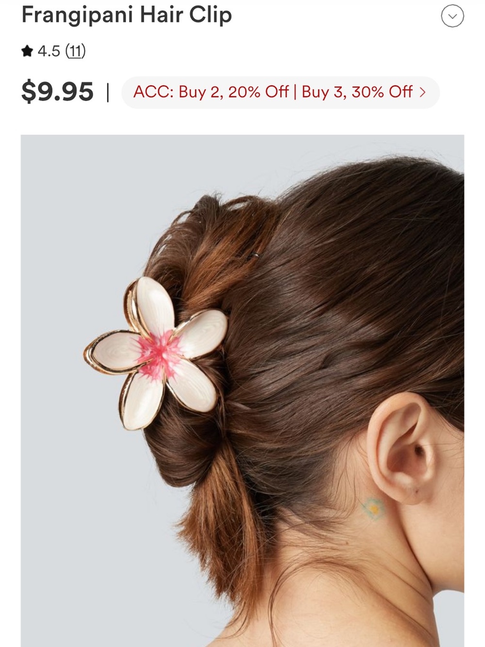 HALARA Frangipani Flower Hair Clip in Cream & Pink with Gold Trim